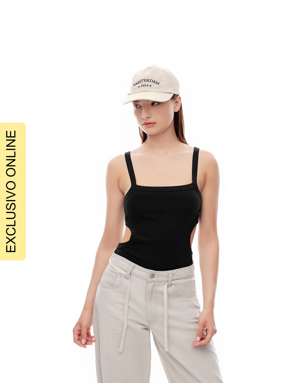 Body cuello cuadrado tiras negro