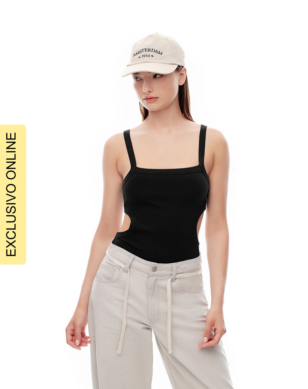 Body cuello cuadrado tiras negro