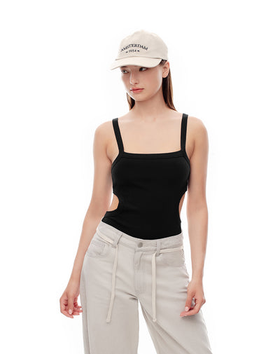 Body cut out rib algodón negro mujer