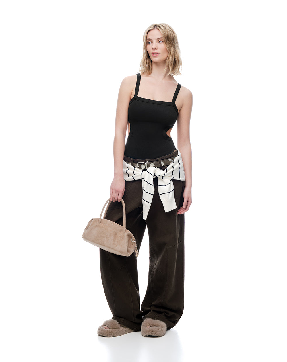 Body cut out rib algodón negro mujer
