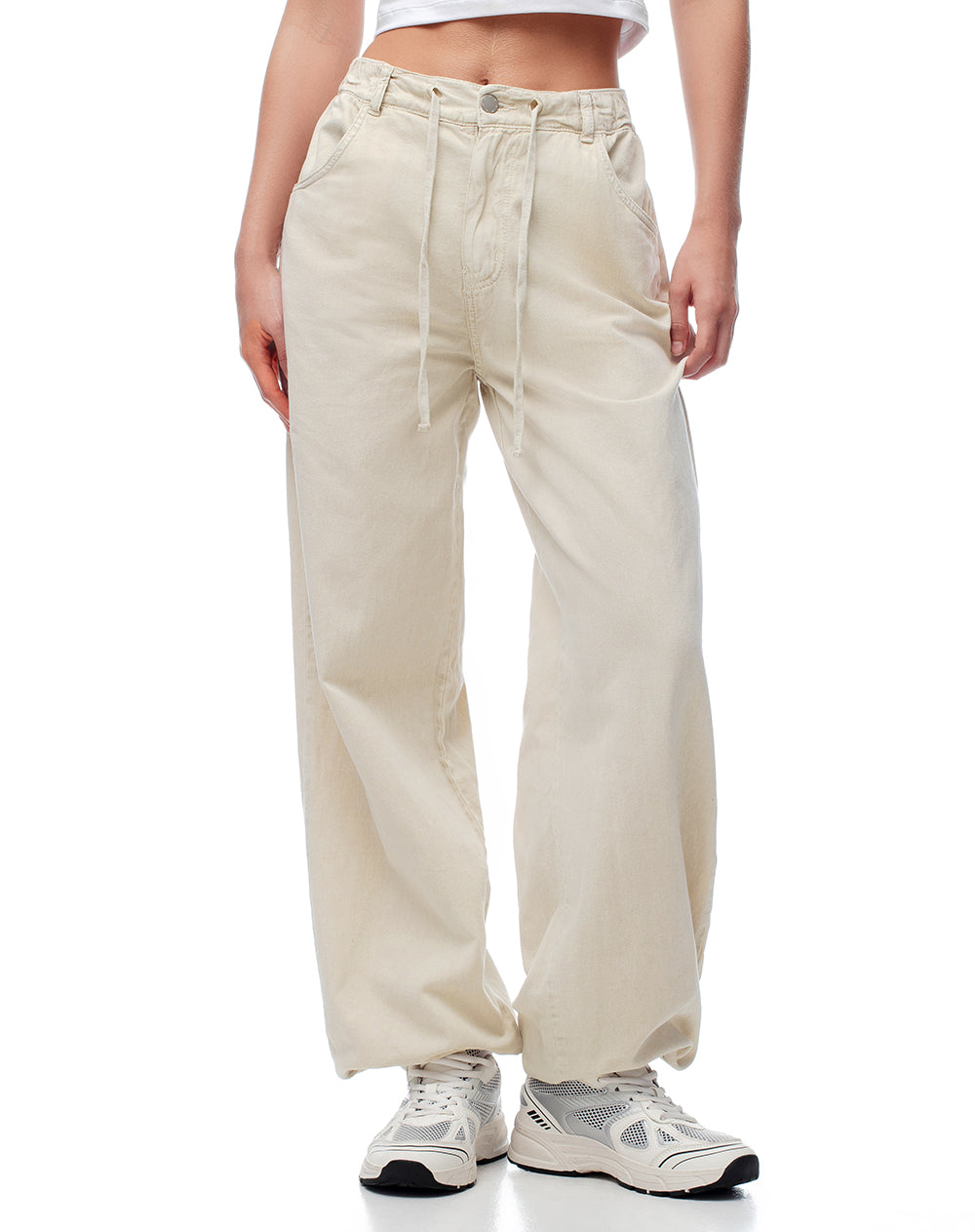 Pantalón jogger tiro medio algodón habano mujer