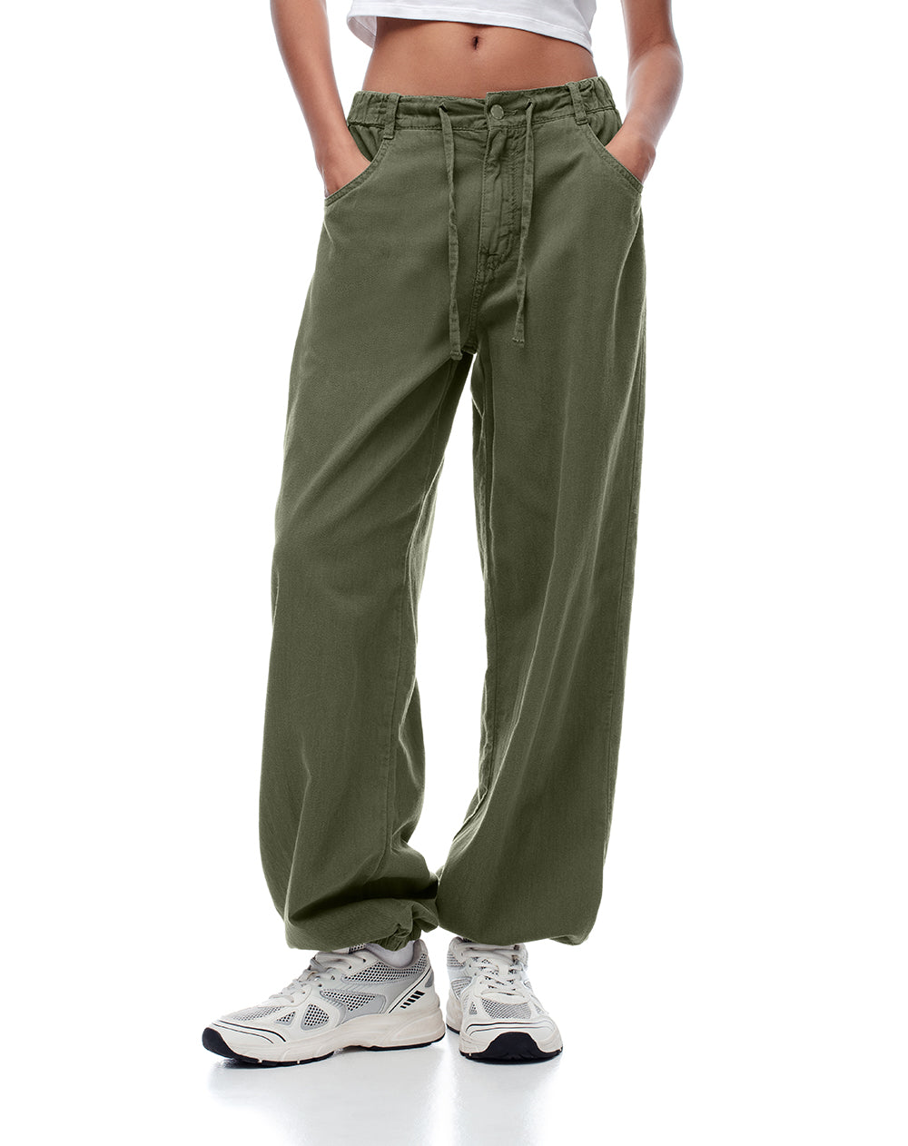 Pantalón jogger tiro medio algodón verde mujer
