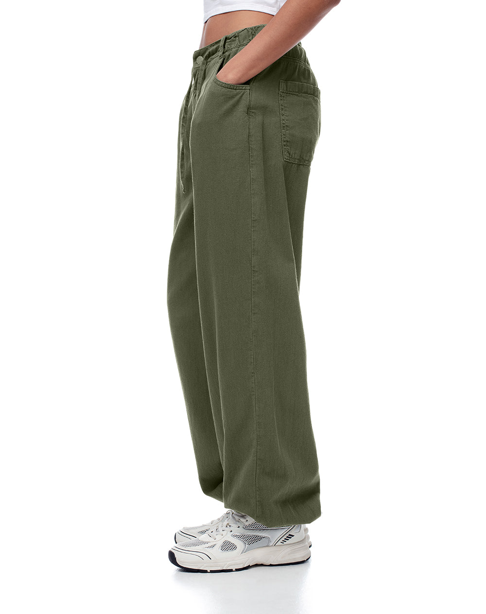 Pantalón jogger tiro medio algodón verde mujer