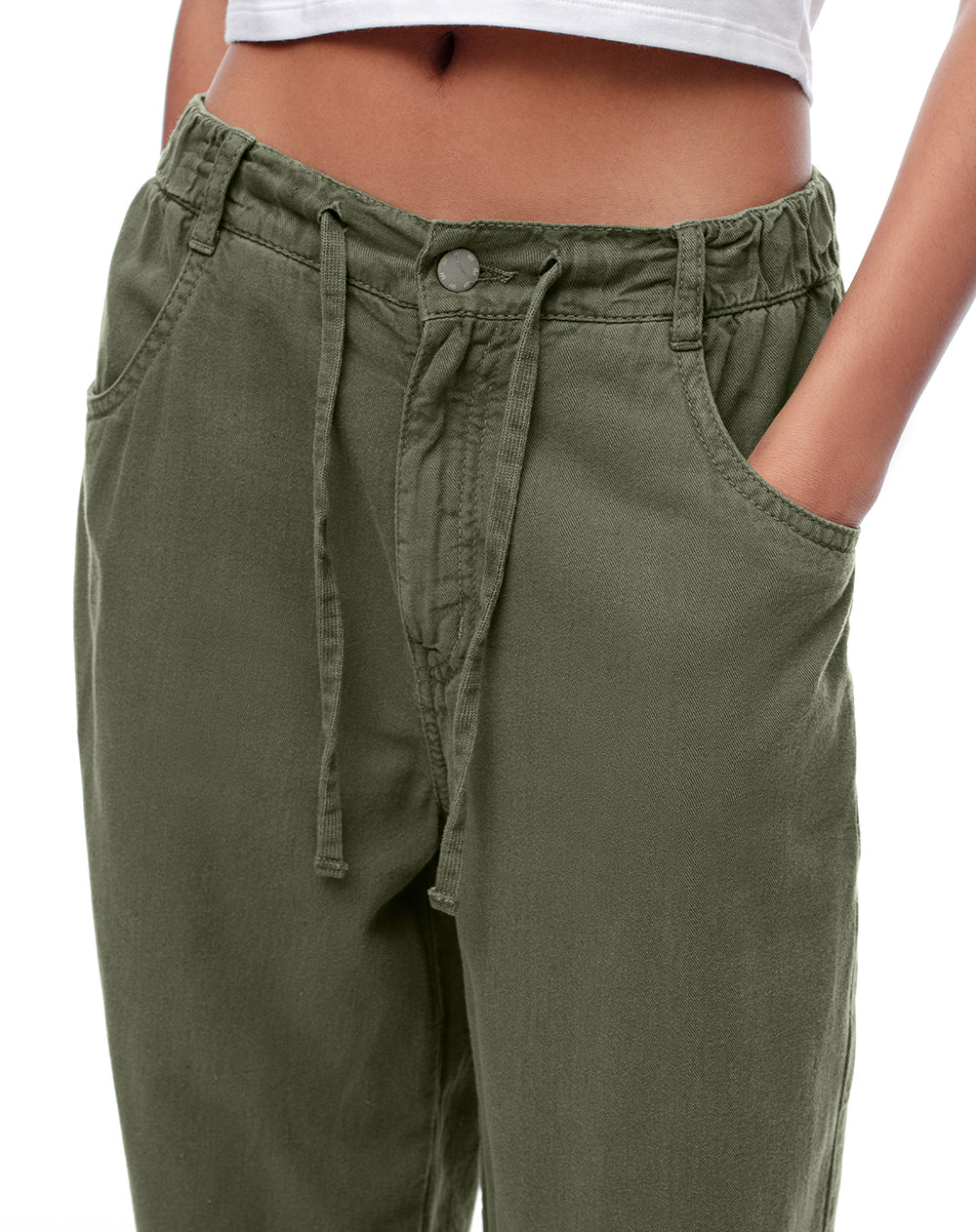 Pantalón jogger tiro medio algodón verde mujer