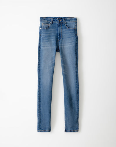 Jean súper skinny tiro alto 100% algodón índigo medio mujer