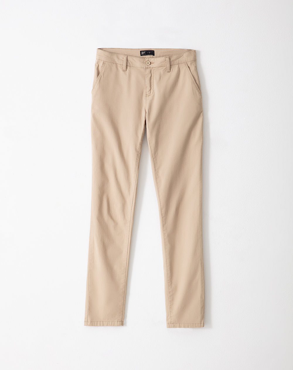 Pantalón skinny fit tiro medio en drill habano