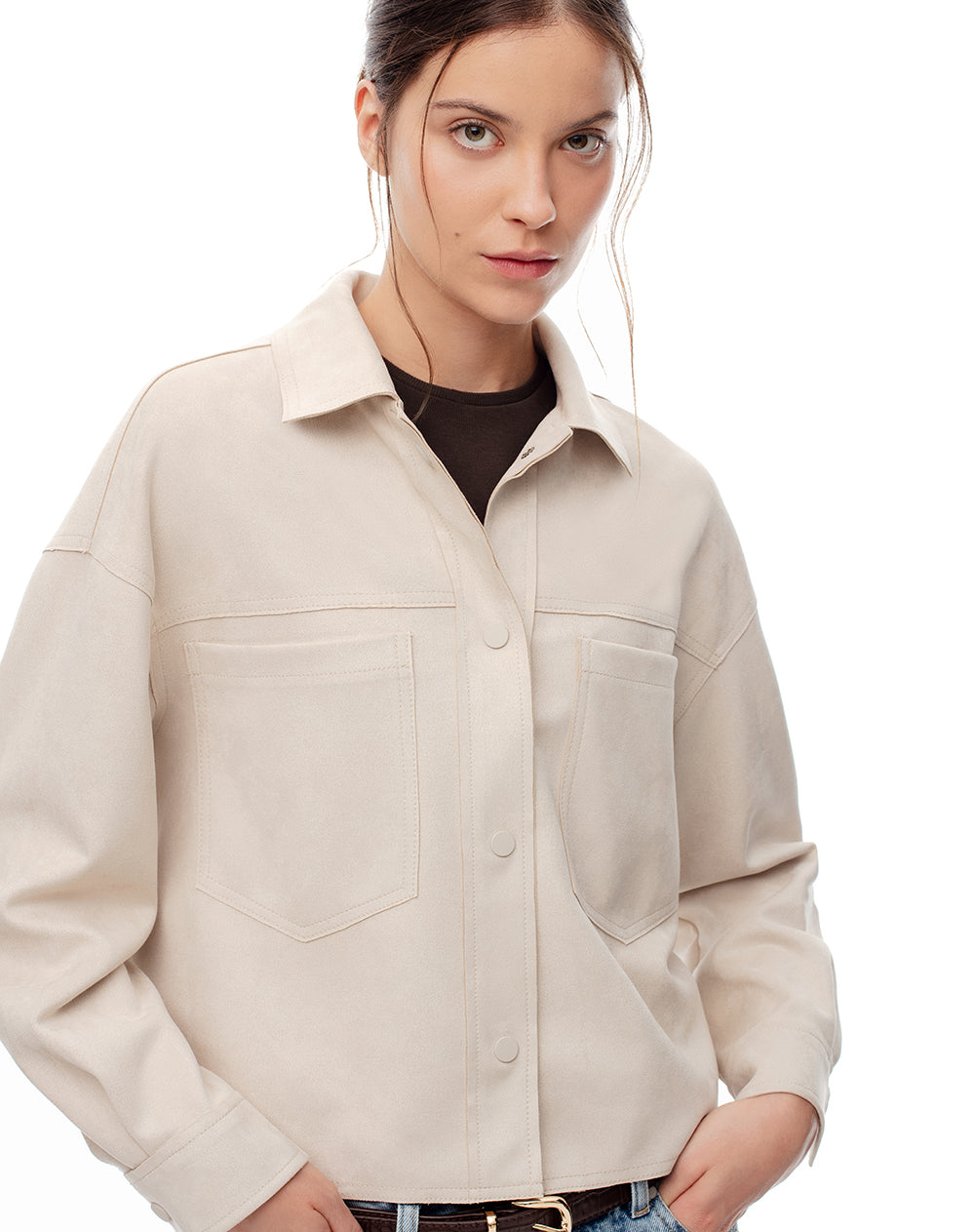 Chaqueta loose fit sin capucha arena