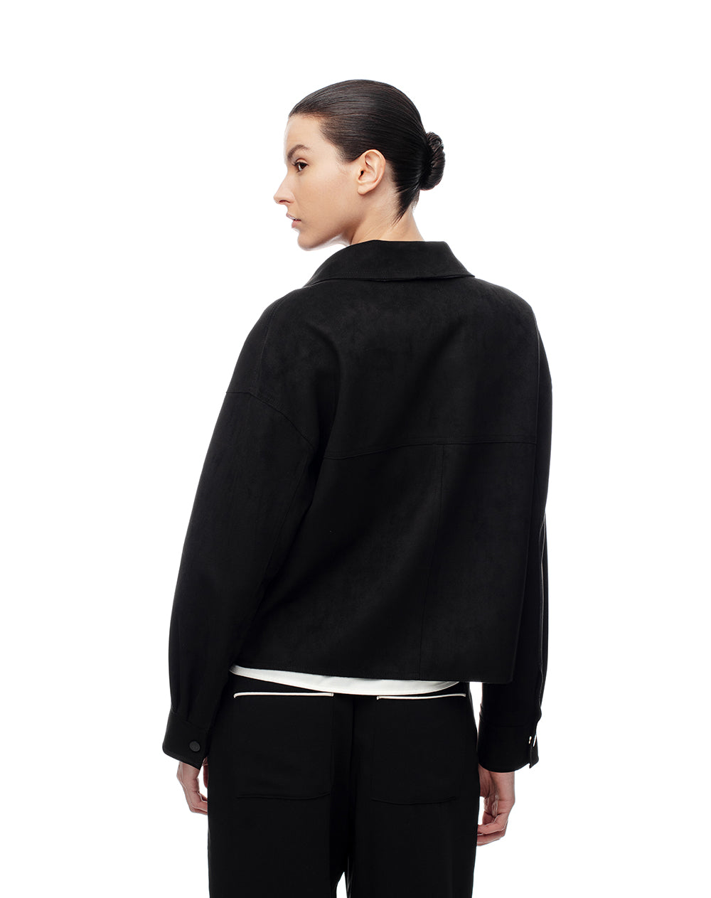 Chaqueta tejido suede negra mujer