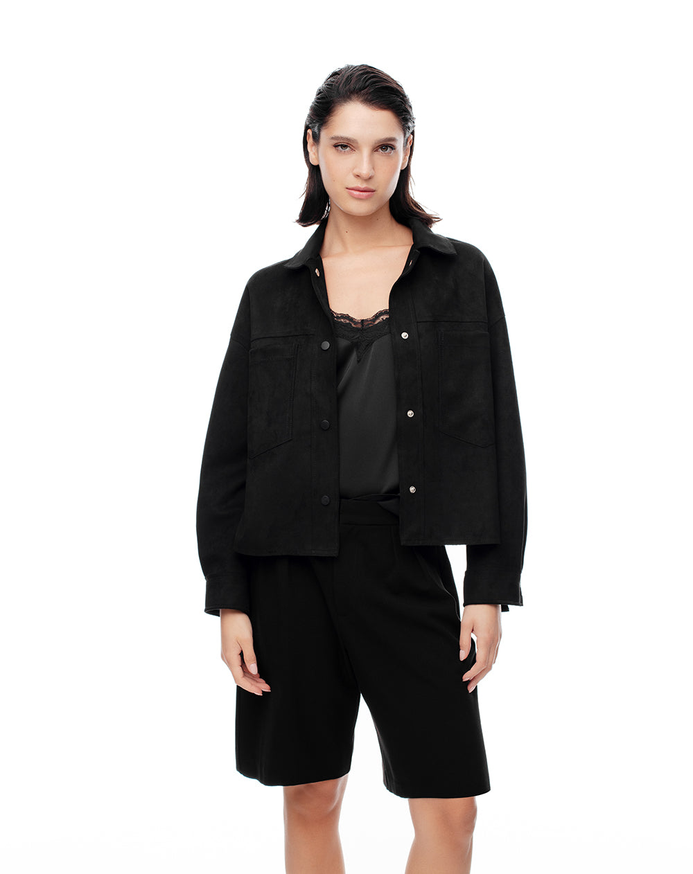 Chaqueta loose fit sin capucha negra