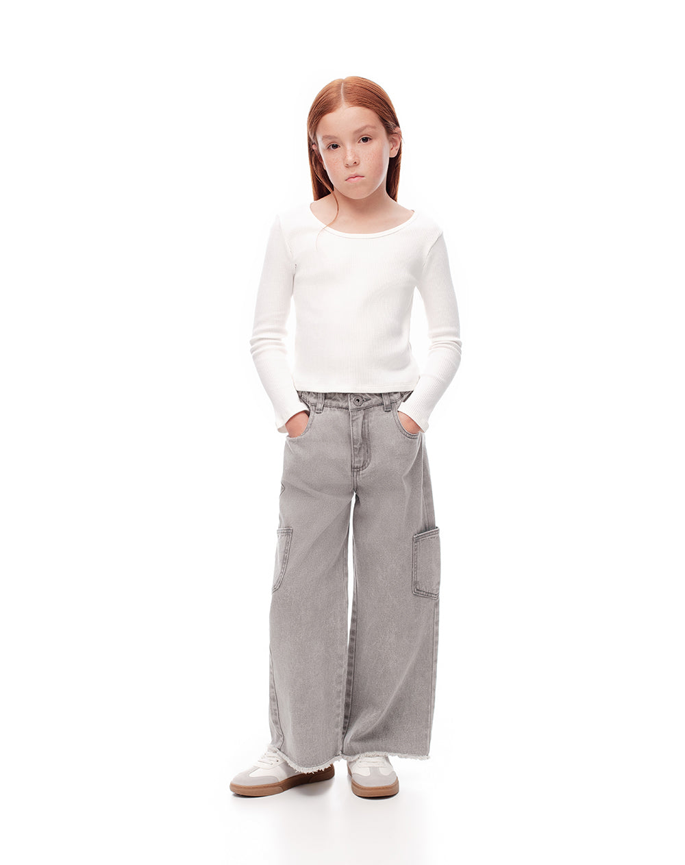 Camibuzo slim tejido de punto blanco niña