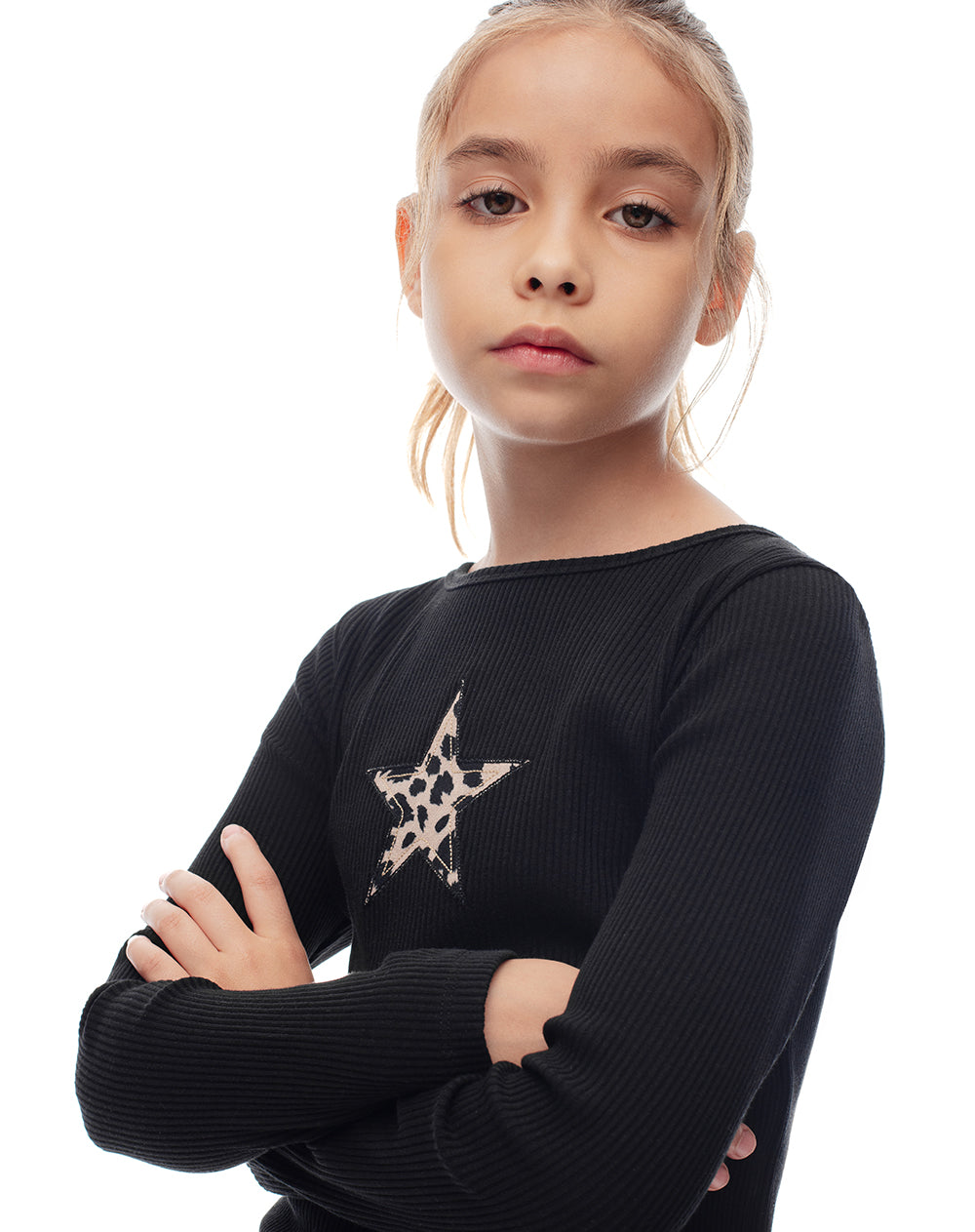 Camiseta regular fit manga larga negra