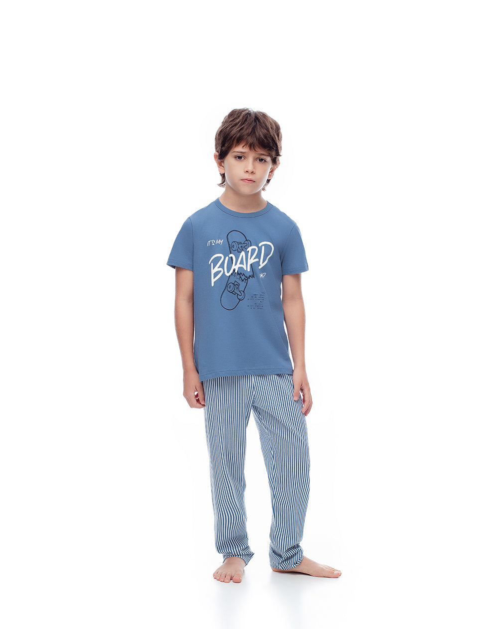 Pijama Lallo regular fit manga corta azul con rayas