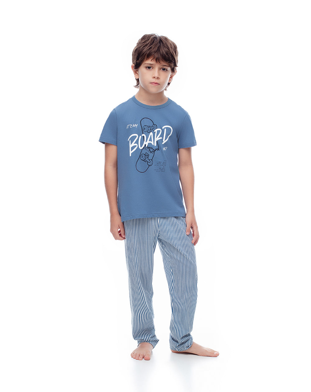 Pijama Lallo regular fit manga corta azul con rayas