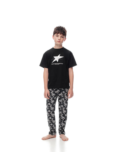 Pijama regular fit manga corta negro estampado