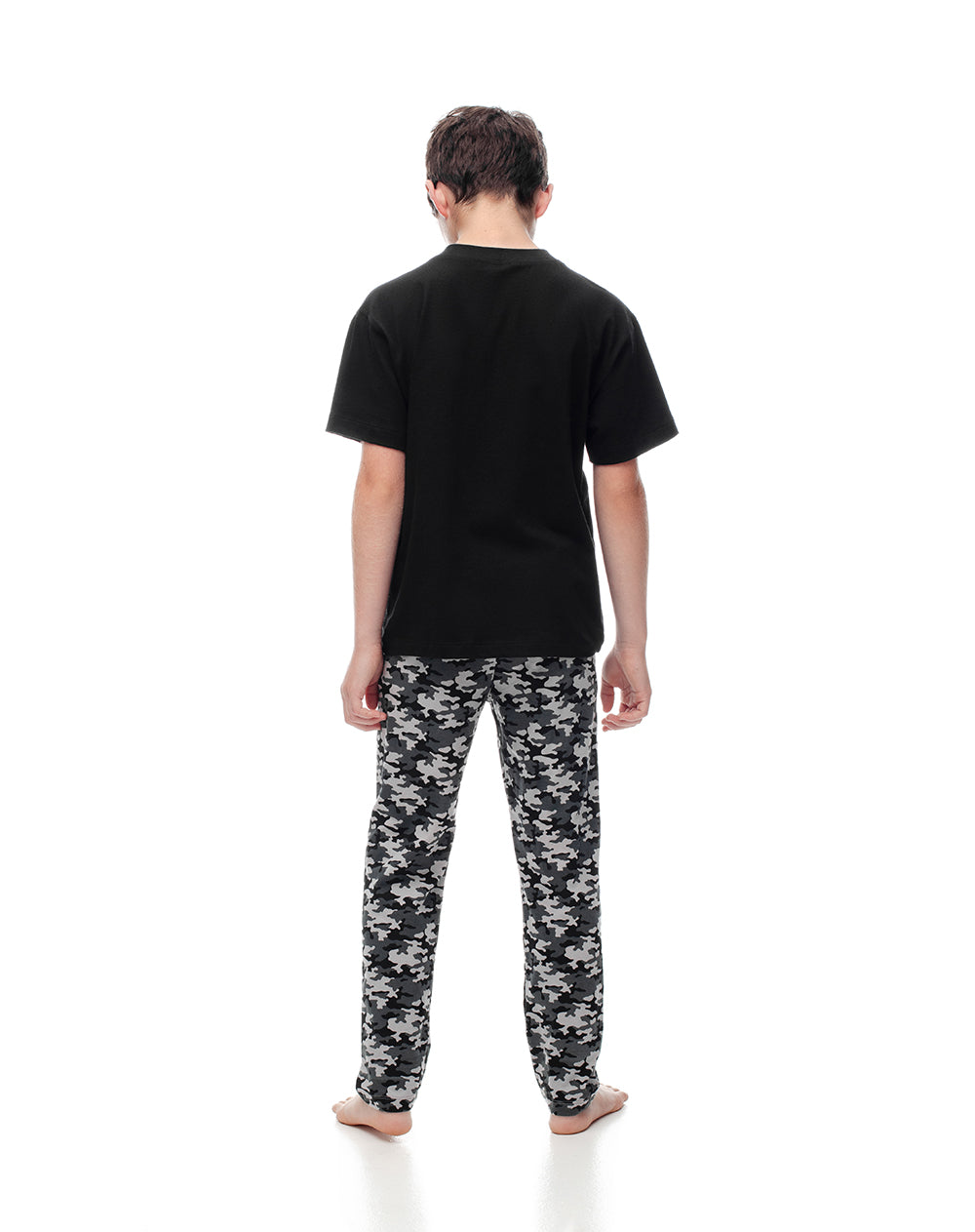 Pijama regular fit manga corta negro estampado