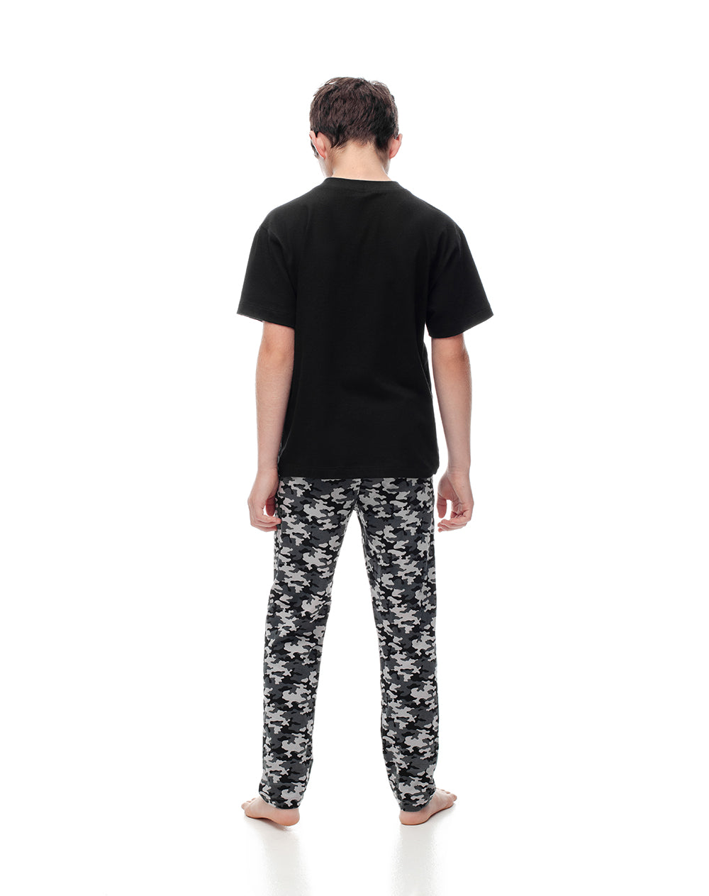 Pijama regular fit manga corta negro estampado