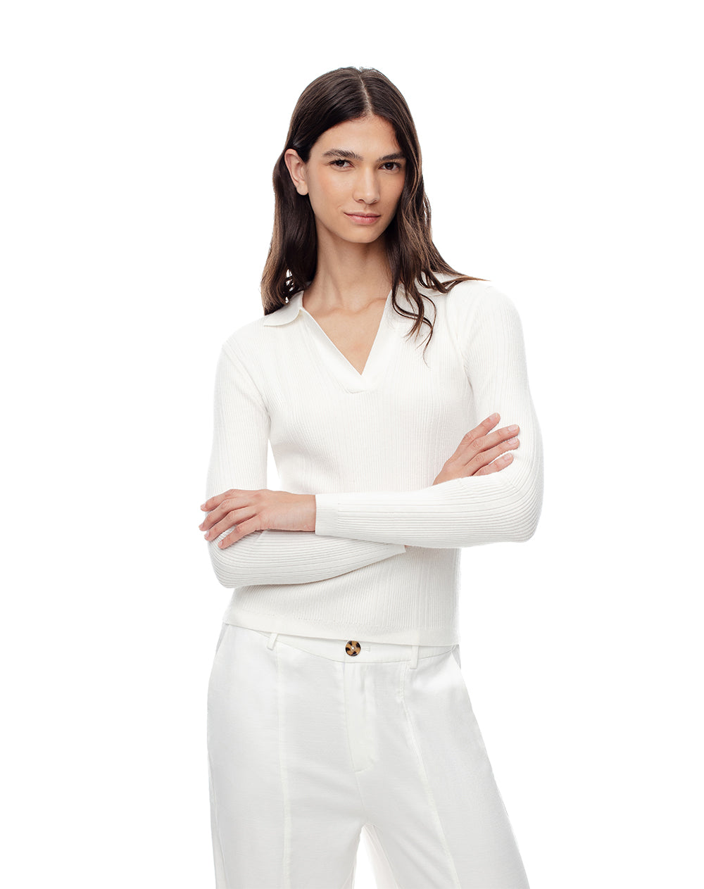 Camisa fitted fit manga larga blanca