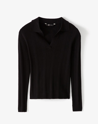 Camibuzo tipo polo slim tejido de punto negro mujer