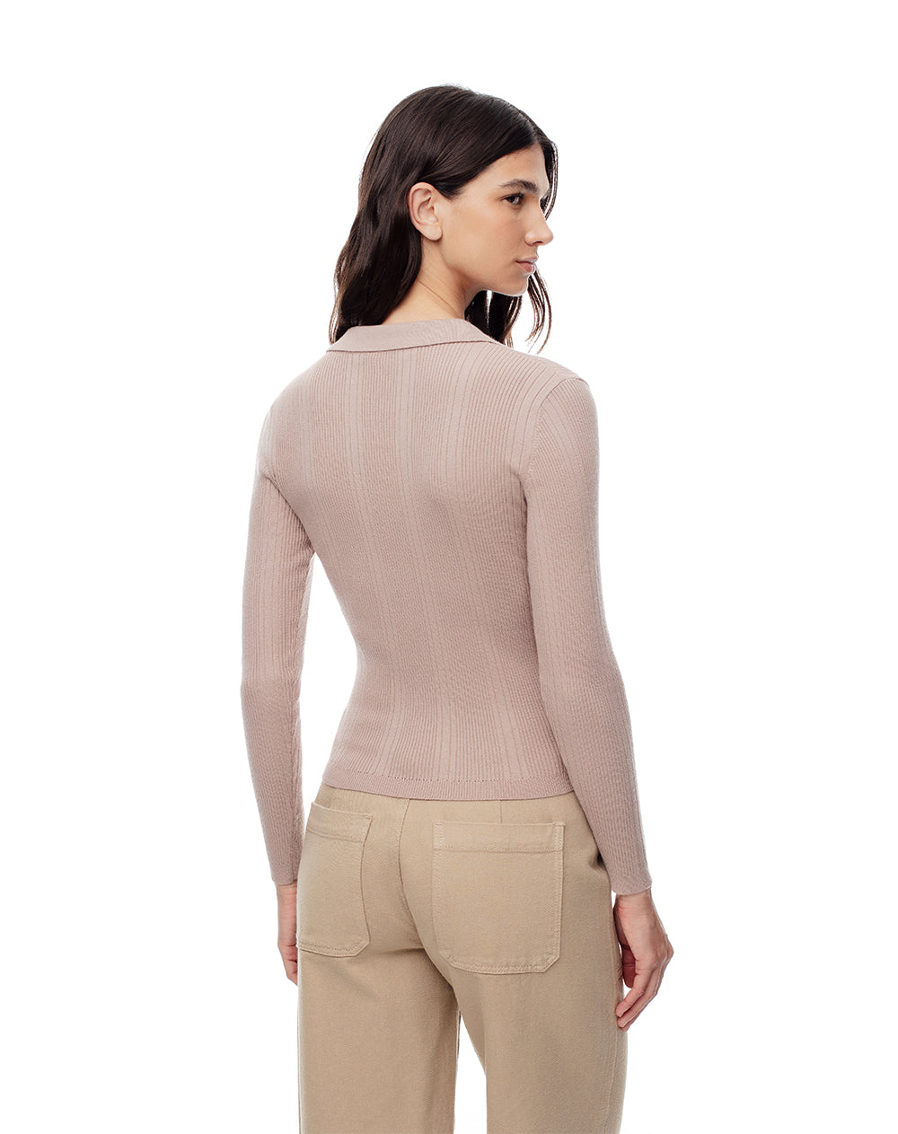Camisa fitted fit manga larga taupe