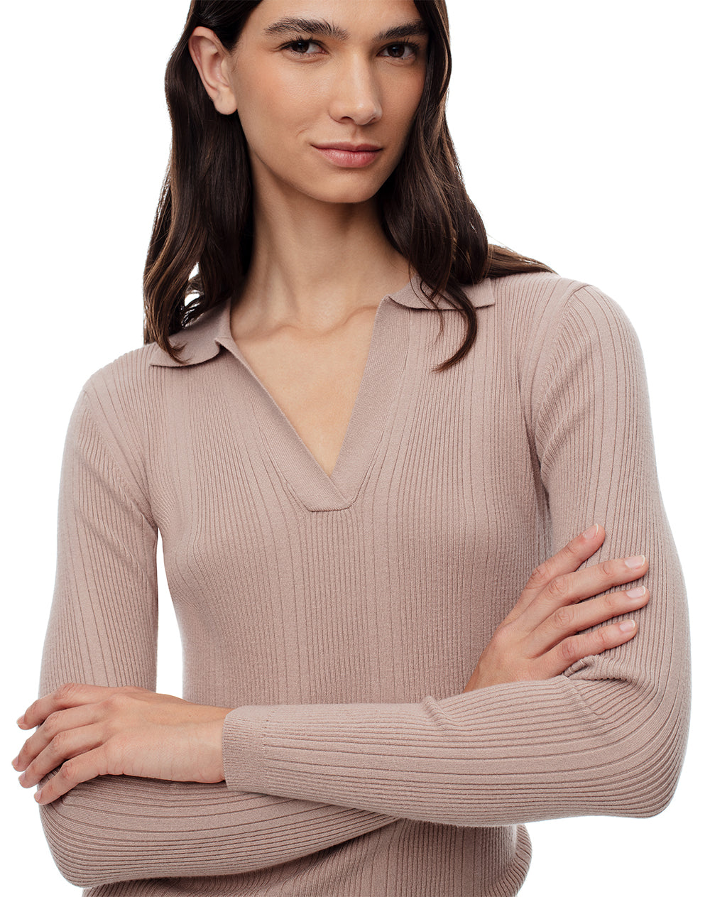 Camisa fitted fit manga larga taupe