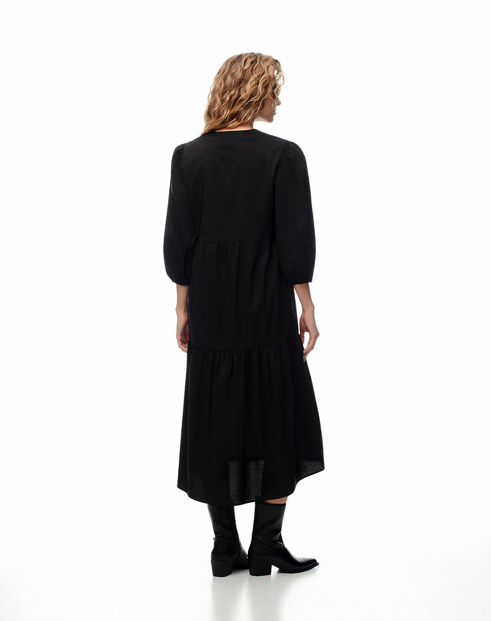 Vestido midi manga 3/4 negro mujer