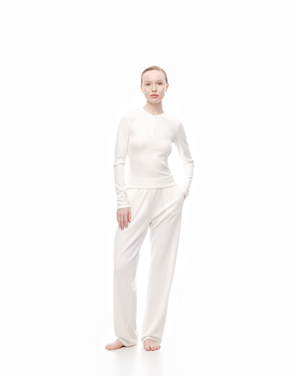 Pantalón regular fit tiro medio blanco