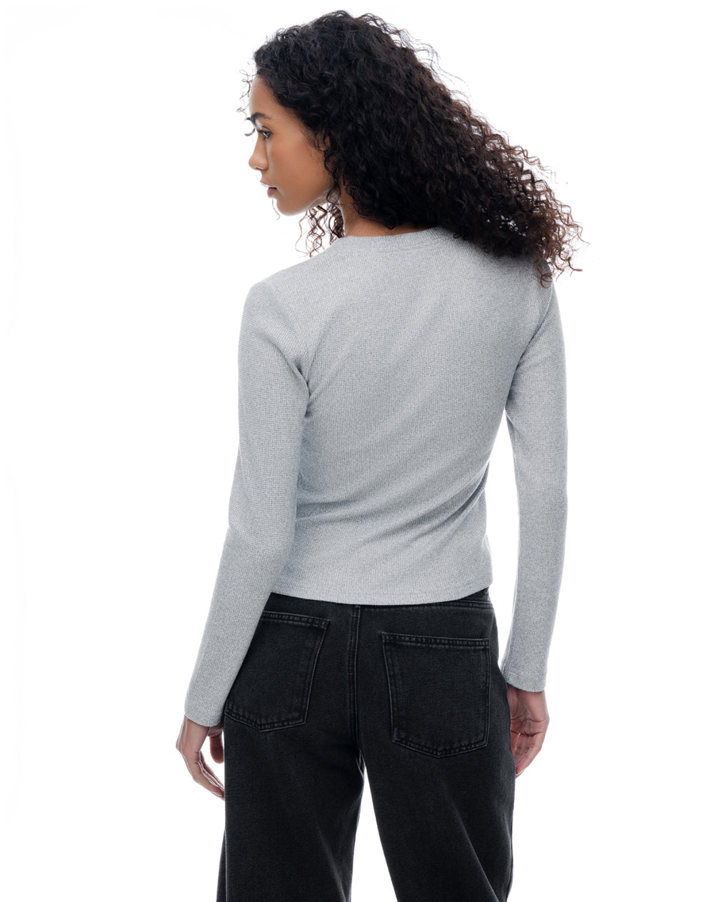 Camiseta slim fit manga larga gris jaspeada