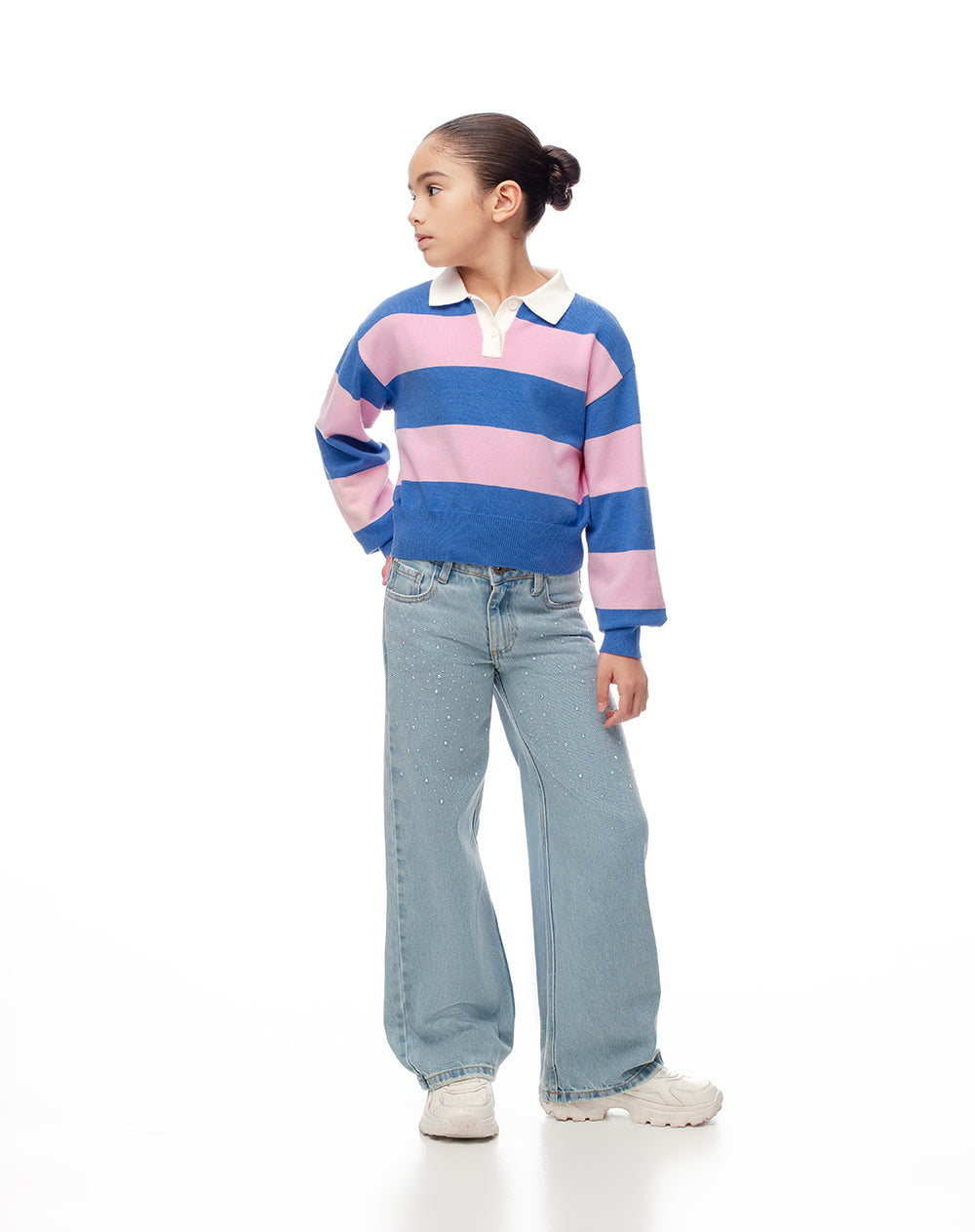 Buzo tipo polo rayas niña