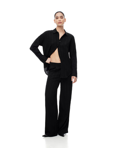 Pantalón wide leg tiro medio pliegues delanteros negro para mujer