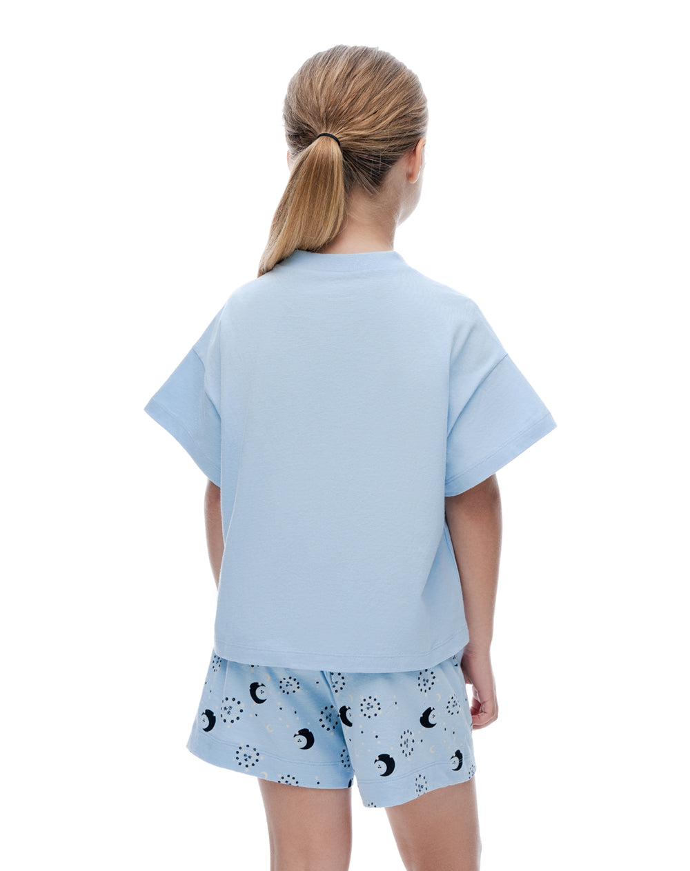 Pijama relaxed manga corta azul estampada niña