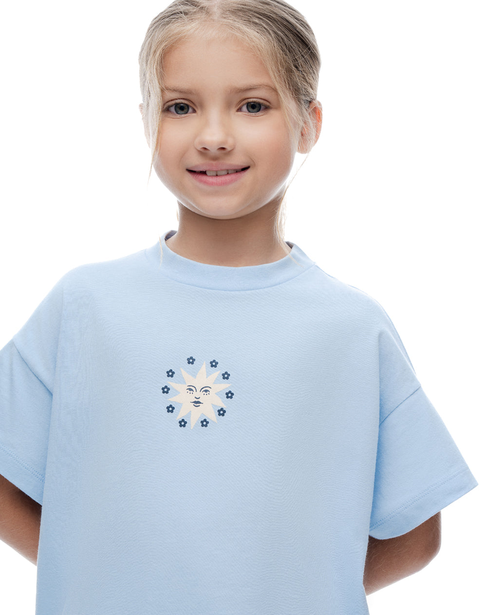 Pijama relaxed manga corta azul estampada niña