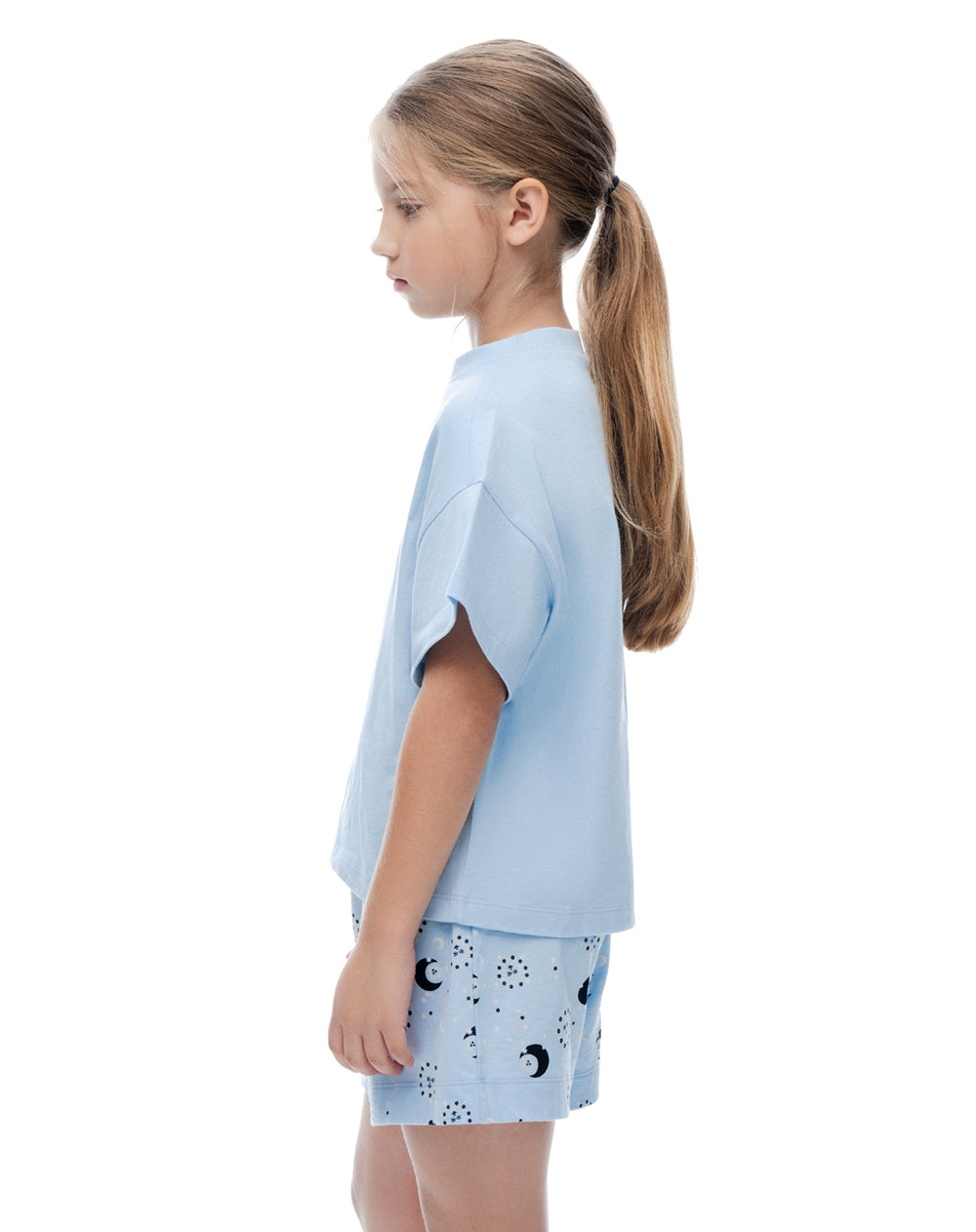 Pijama relaxed manga corta azul estampada niña
