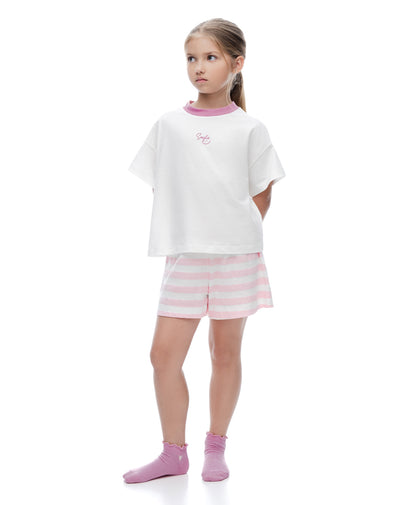 Pijama relaxed manga corta blanca estampada niña