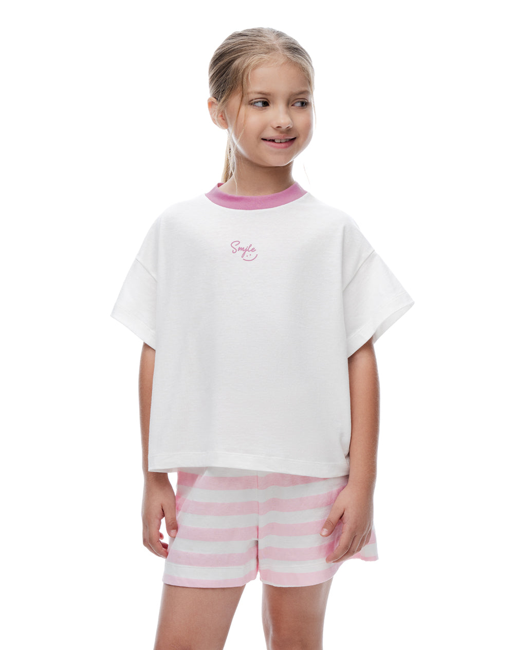Pijama relaxed manga corta blanca estampada niña