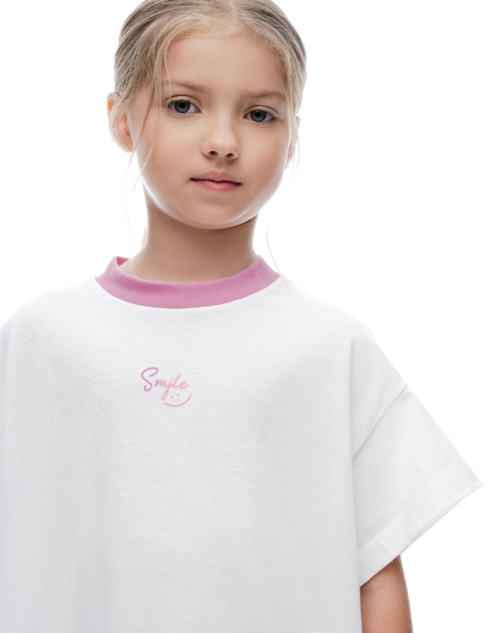 Pijama relaxed manga corta blanca estampada niña