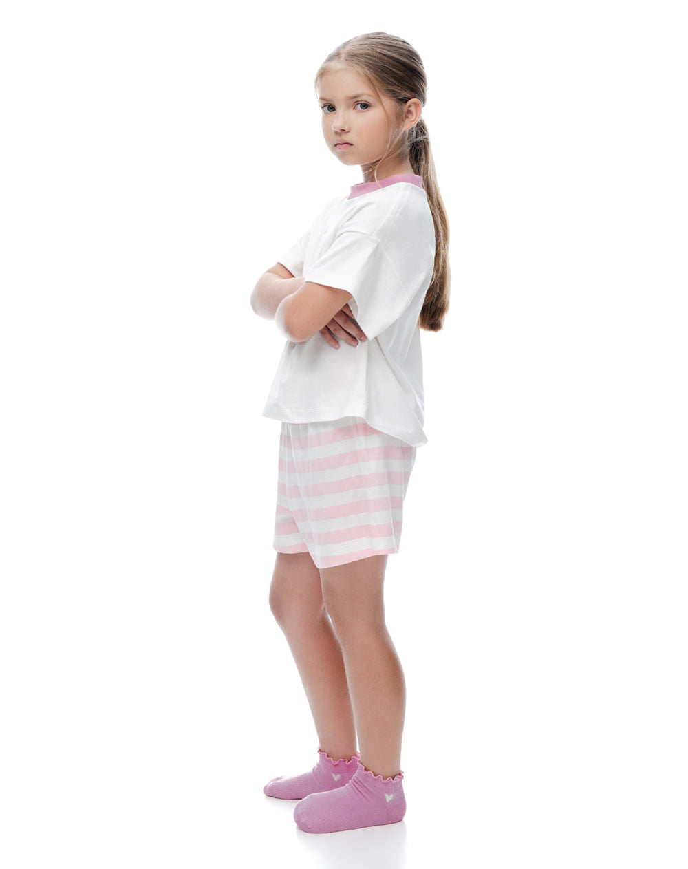 Pijama relaxed manga corta blanca estampada niña