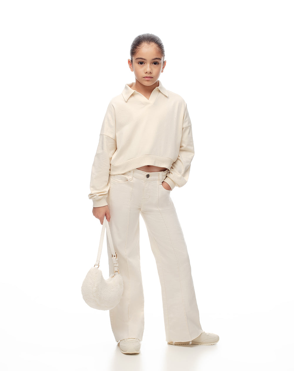 Buzo tipo polo regular crema niña