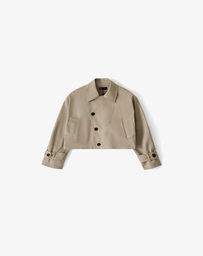 Chaqueta regular sin capucha kaki mujer