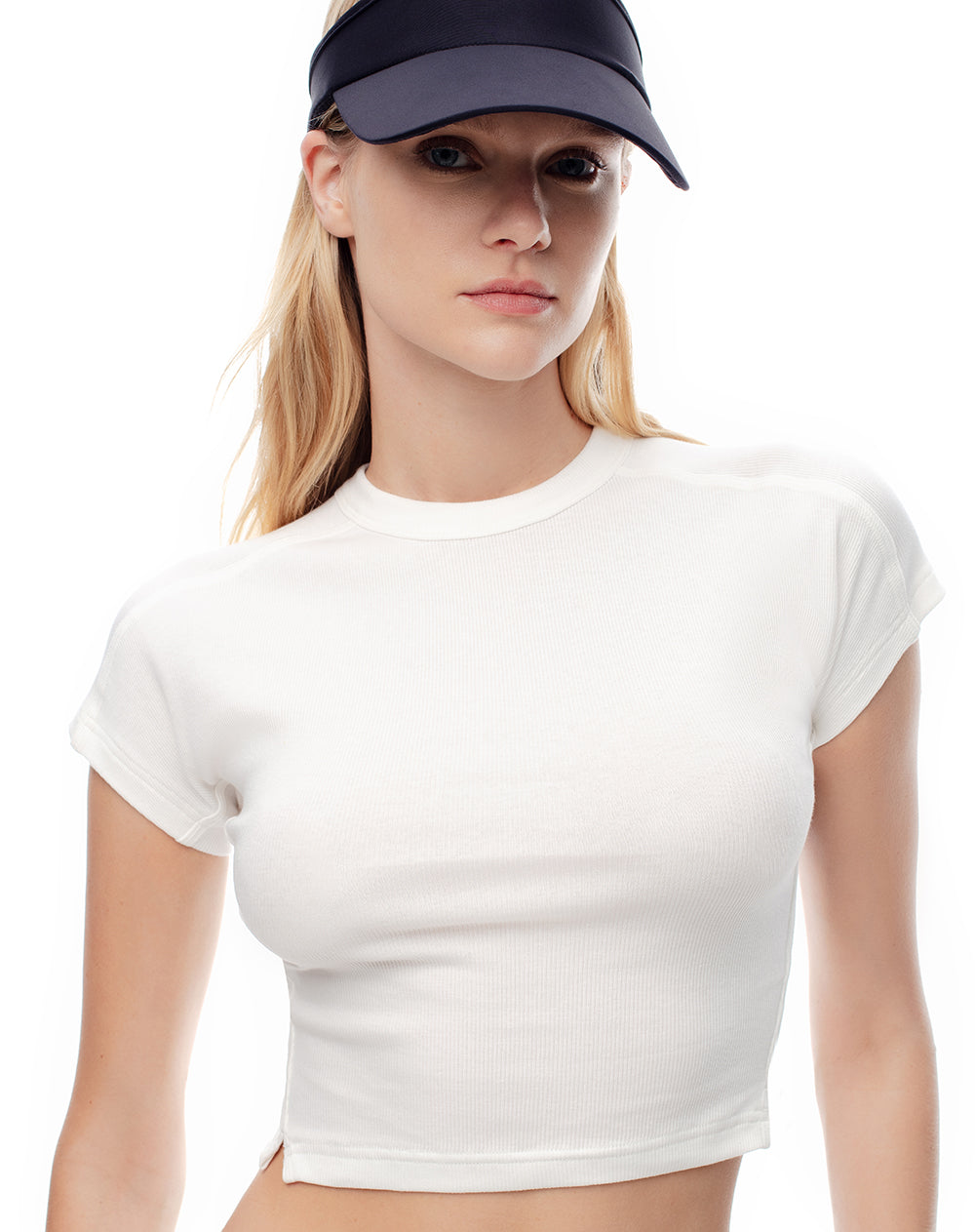 Camiseta crop slim rib algodón blanca mujer