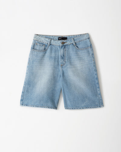 Bermuda denim tiro alto índigo medio mujer