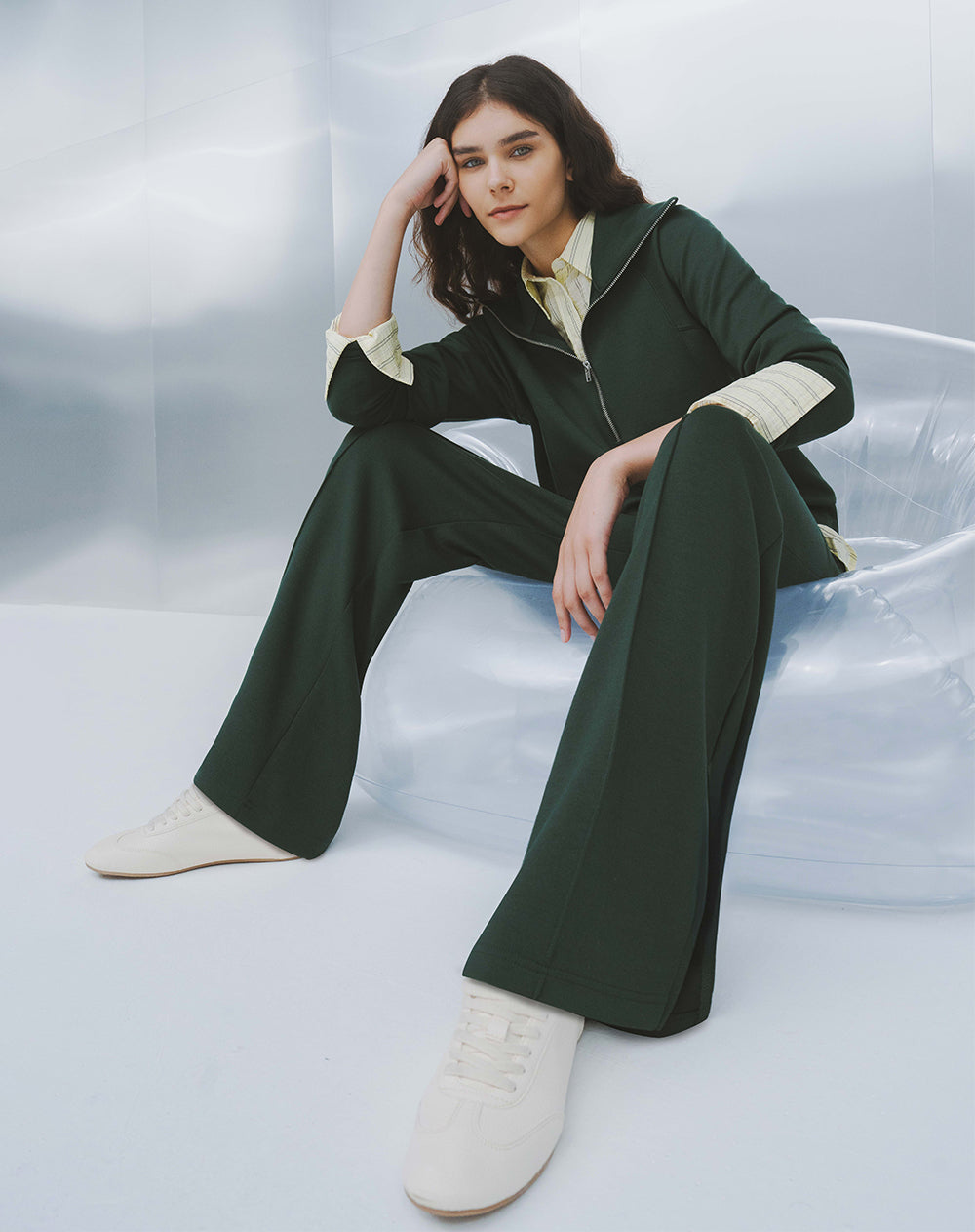 Pantalón tiro alto verde mujer