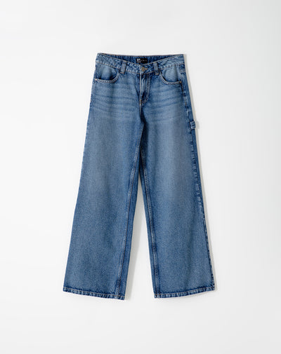 Jean wide leg tiro medio 4 bolsillos azul oscuro para mujer