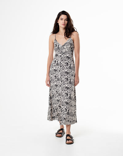 Vestido largo crudo estampado
