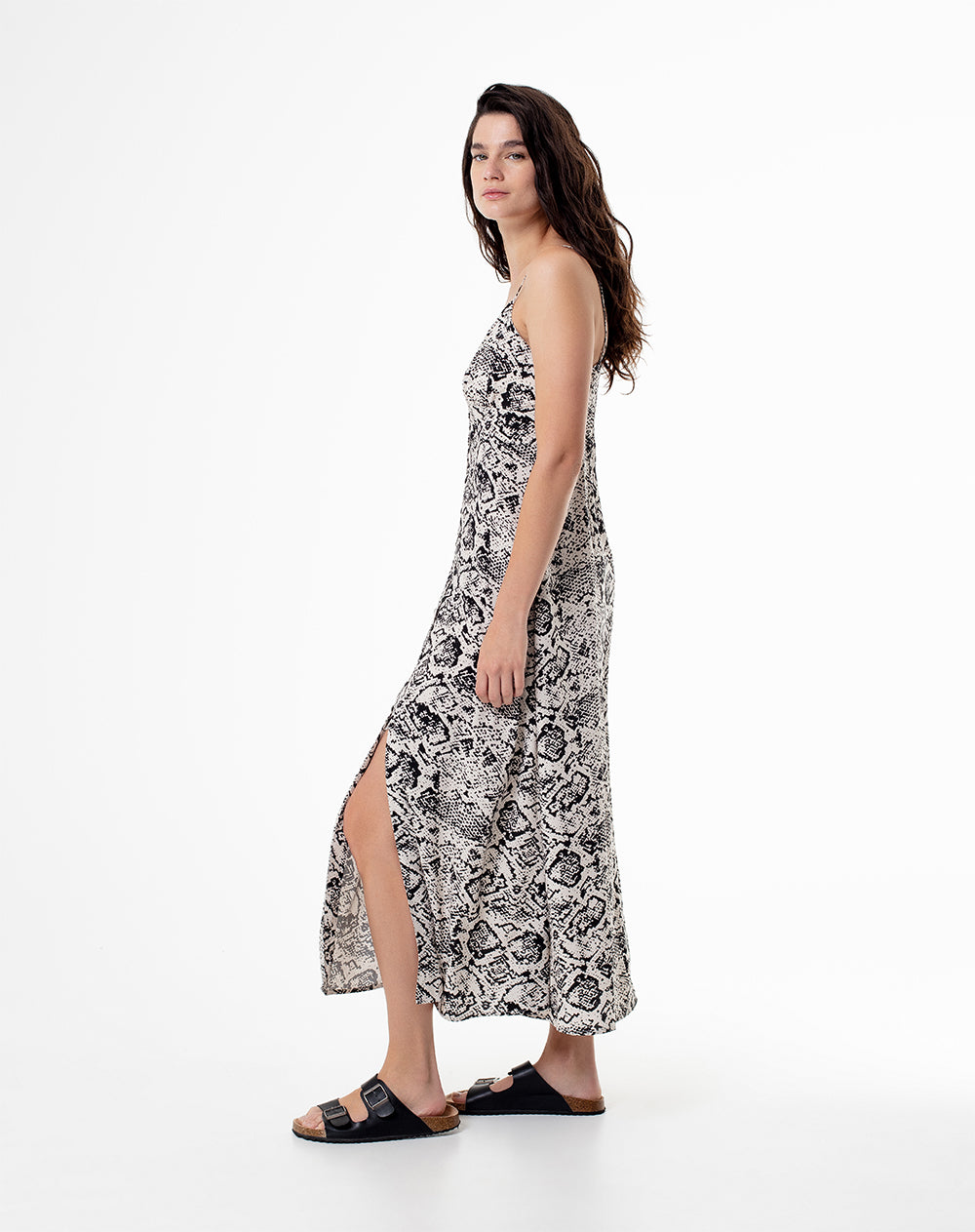 Vestido largo crudo estampado