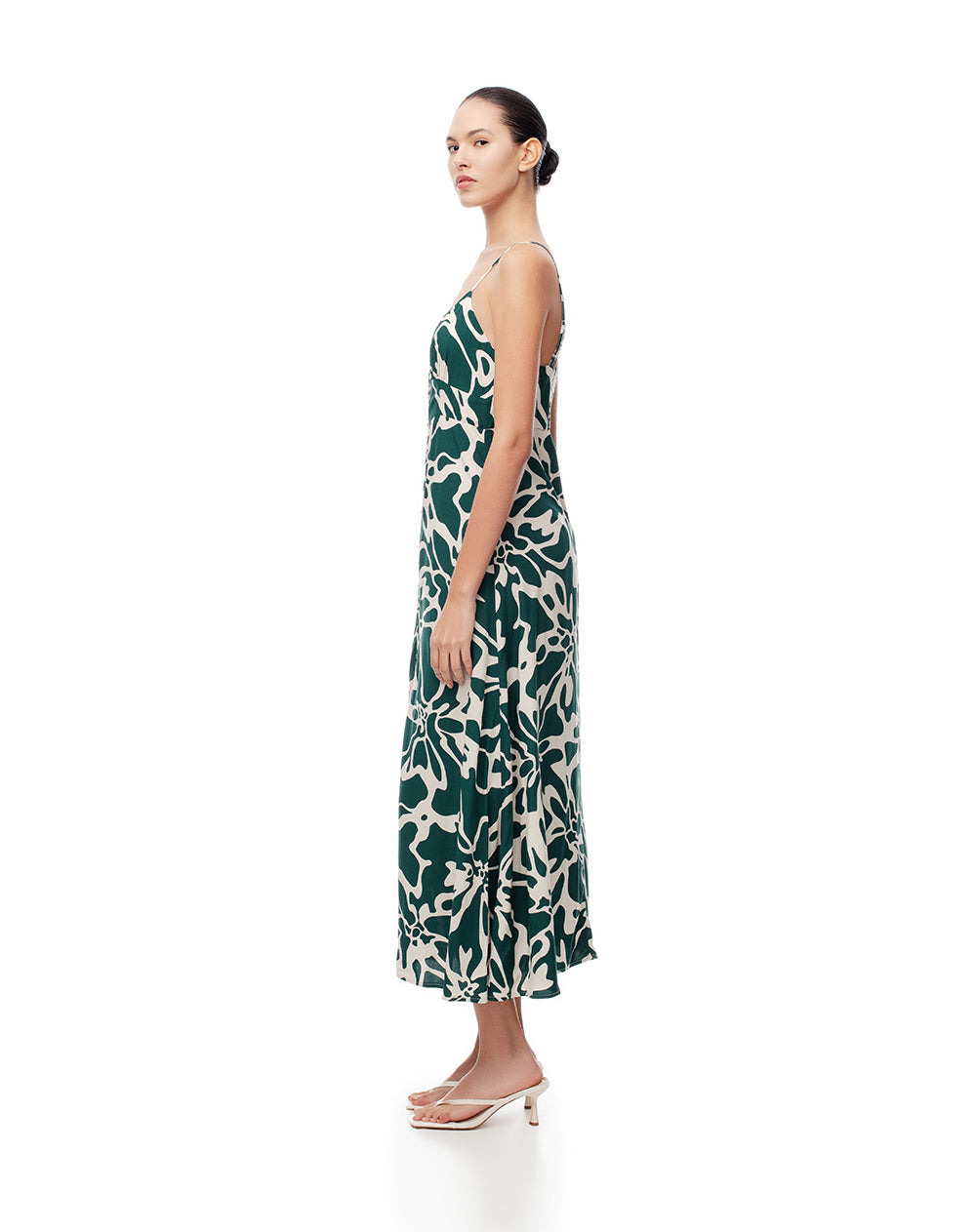 Vestido largo verde estampado