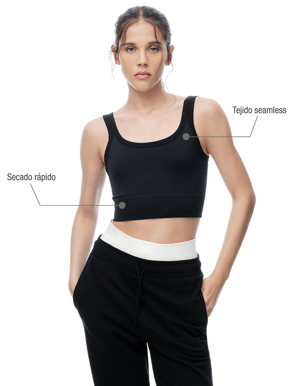 Crop top deportivo seamless negro mujer
