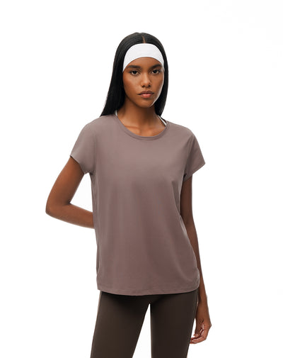 Camiseta deportiva secado rápido café mujer