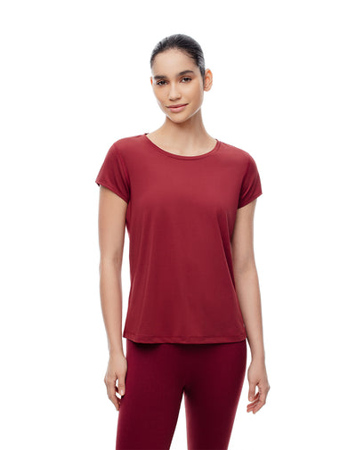 Camiseta deportiva secado rápido vinotinto mujer
