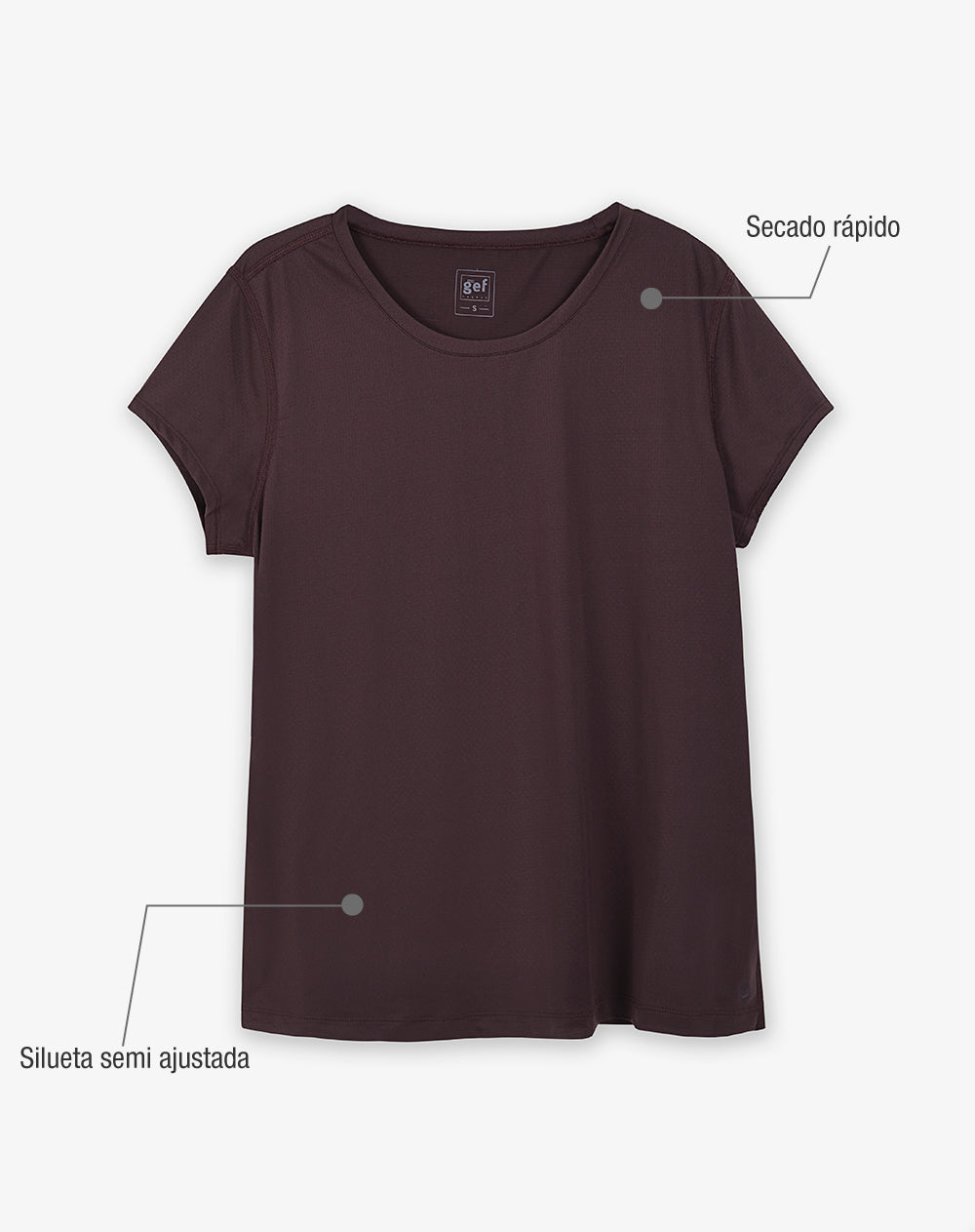 Camiseta deportiva secado rápido vinotinto mujer