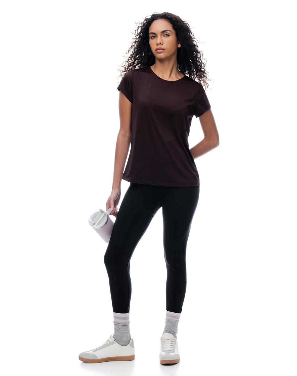 Camiseta deportiva secado rápido vino tinto mujer